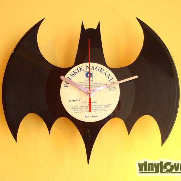 BATMAN gift handmade unique wall clock from used vinyl record black yellow