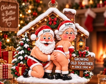 Personalized Couple Christmas Ornament, Growing Old Together Keepsake, Custom Names and Year, Funny Acrylic 2D Flat Ornament