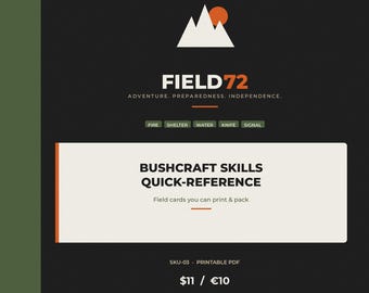 Bushcraft-Fertigkeiten – Kurzanleitung (PDF) | Knoten für Feuer- und Wasserschutz | Druckbarer Outdoor-Ordner
