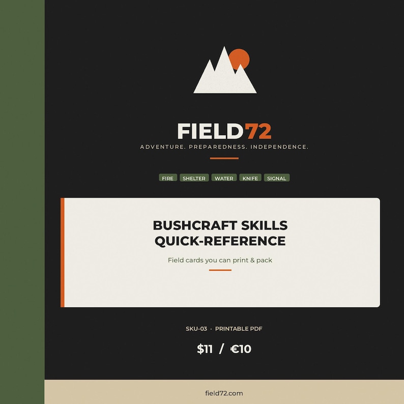 Bushcraft Skills Quick-Reference PDF | Fire Water Shelter Knots Nav | Printable Outdoor Binder image 1