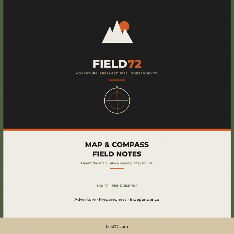 Map & Compass Field Notes PDF | Printable Weekend Nav Guide | Orient Bearing Handrail Checklist image 1