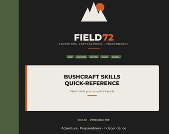 Bushcraft Skills Quick-Reference PDF | Fire Water Shelter Knots Nav | Printable Outdoor Binder