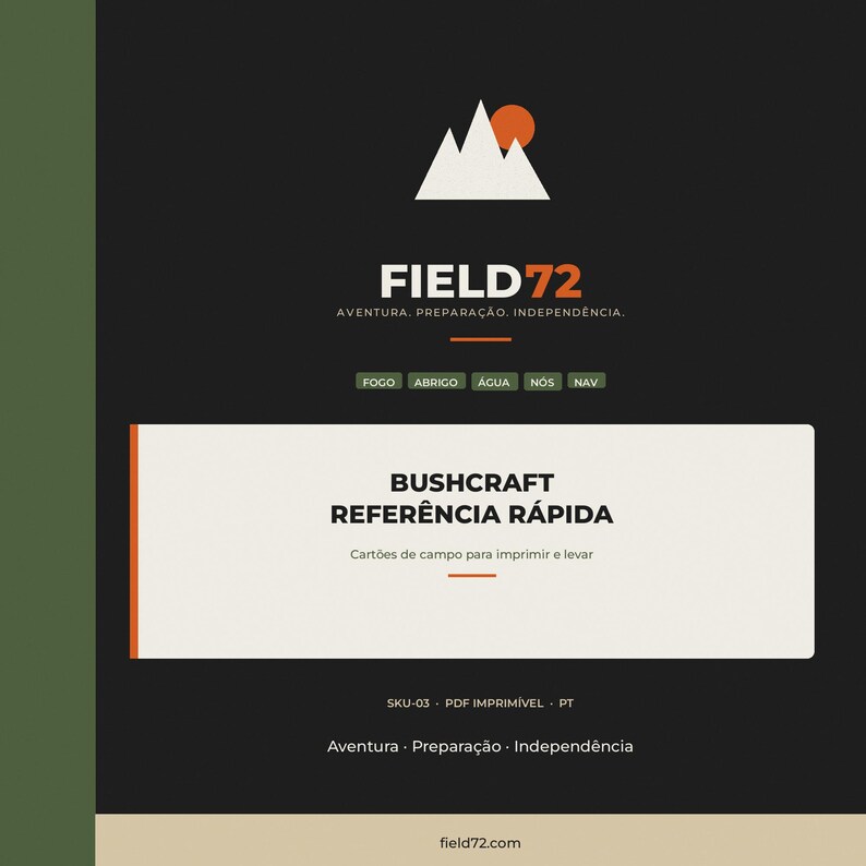 Bushcraft Referência Rápida PDF | Fogo Água Abrigo Nós Navegação | Pasta Outdoor Imprimível image 1