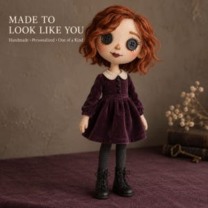 Personalized Mini Me Doll from Photo, Custom Button Eye Doll, Handmade Spooky Gift