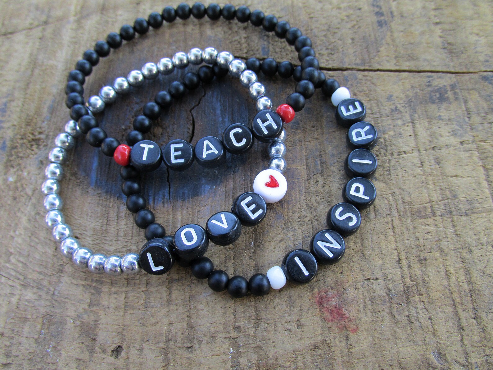 Teacher bracelets teach love inspire stackable bracelets Etsy
