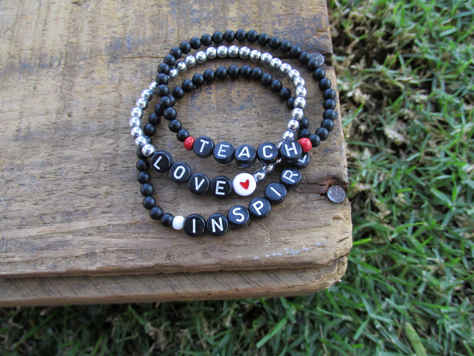 Teacher bracelets teach love inspire stackable bracelets Etsy