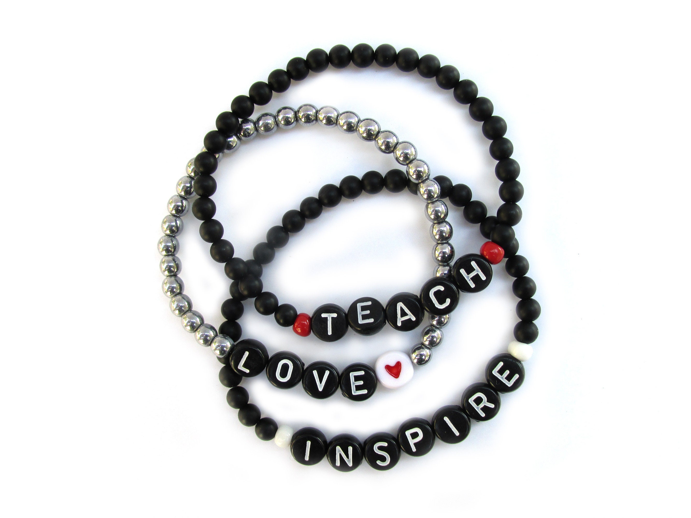 Teacher bracelets teach love inspire stackable bracelets Etsy