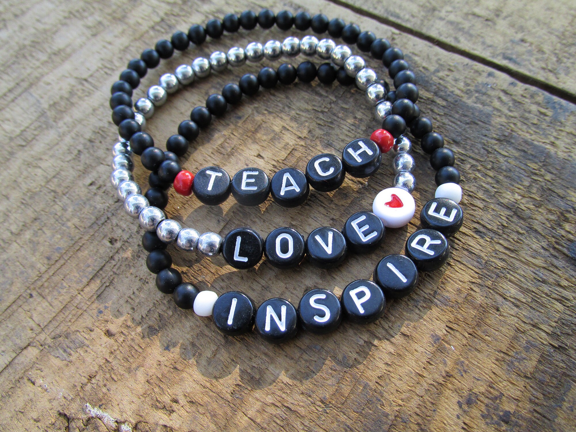 Teacher bracelets teach love inspire stackable bracelets Etsy