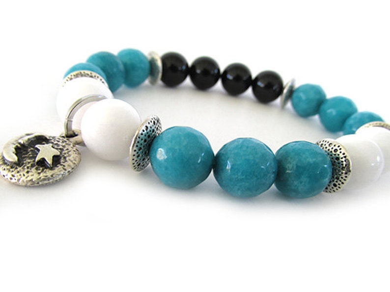Women's charm bracelet jade and onyx bracelet | Etsy