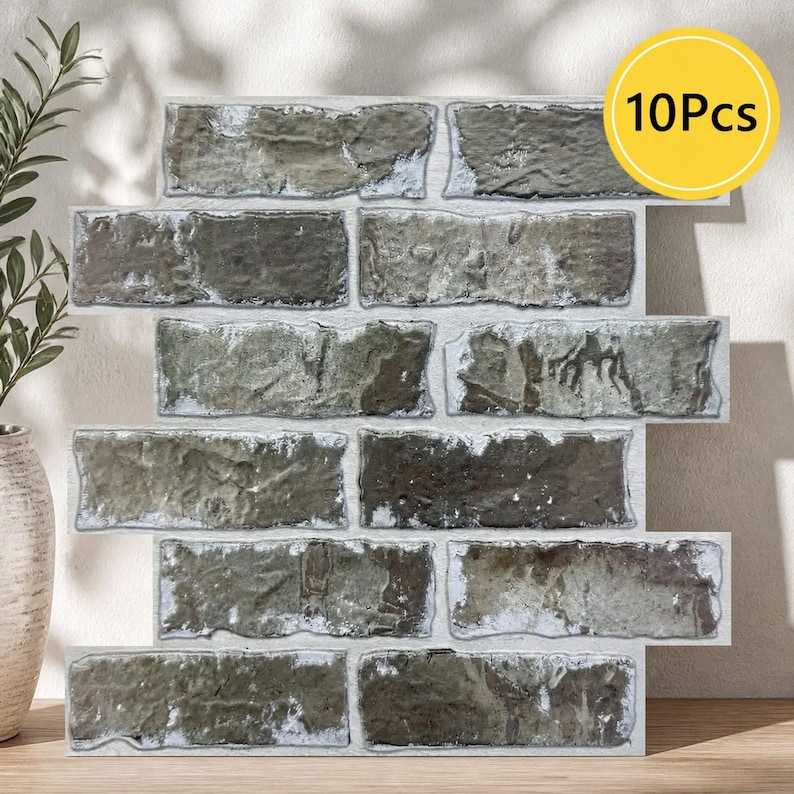Tile Stickers Rectangle Peel and Stick 3D Brick Wall Panels, Waterproof Embossed Wall Tiles ...