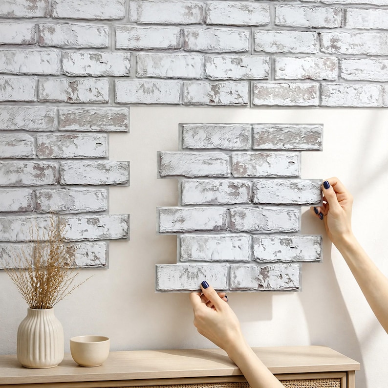 Tile Stickers Rectangle Peel and Stick 3D Brick Wall Panels, Waterproof Embossed Wall Tiles ...