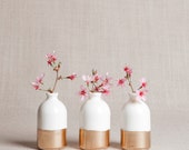READY TO SHIP : White + Gold Minimalist Bud Vases // Set of Three