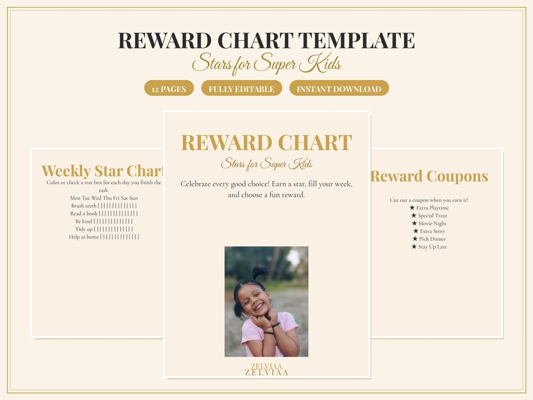 Reward Chart Template | Editable Kids Chore & Behavior Star Chart ...