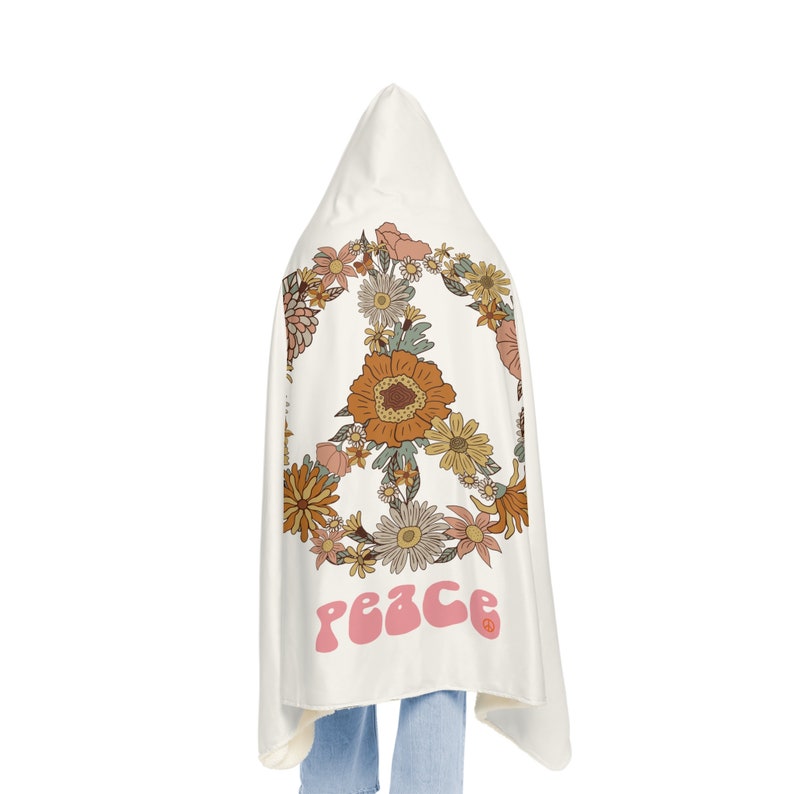 PEACE Retro Blanket Hoodie, Hoodie Blanket Micromink Snuggle Blanket