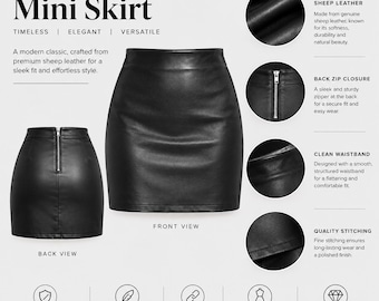 High Waisted Shorts, Genuine Sheep Leather Skirt for Women