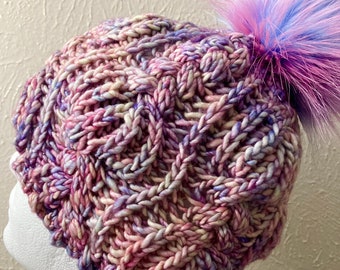 Bobbles, Cables, and Ribs, Oh My! Hat, 100% Merino Wool