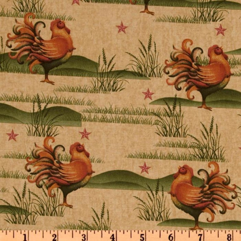 ROOSTERS Quilting Quality Fabric SOLD by the YARD Etsy