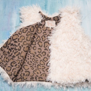 Reversible French Kids Lamb Vest, Faux Fur, 100% Cotton Leopard Animal Pattern