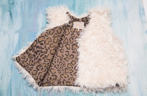 Reversible French Kids Lamb Vest, Faux Fur, 100% Cotton Leopard 