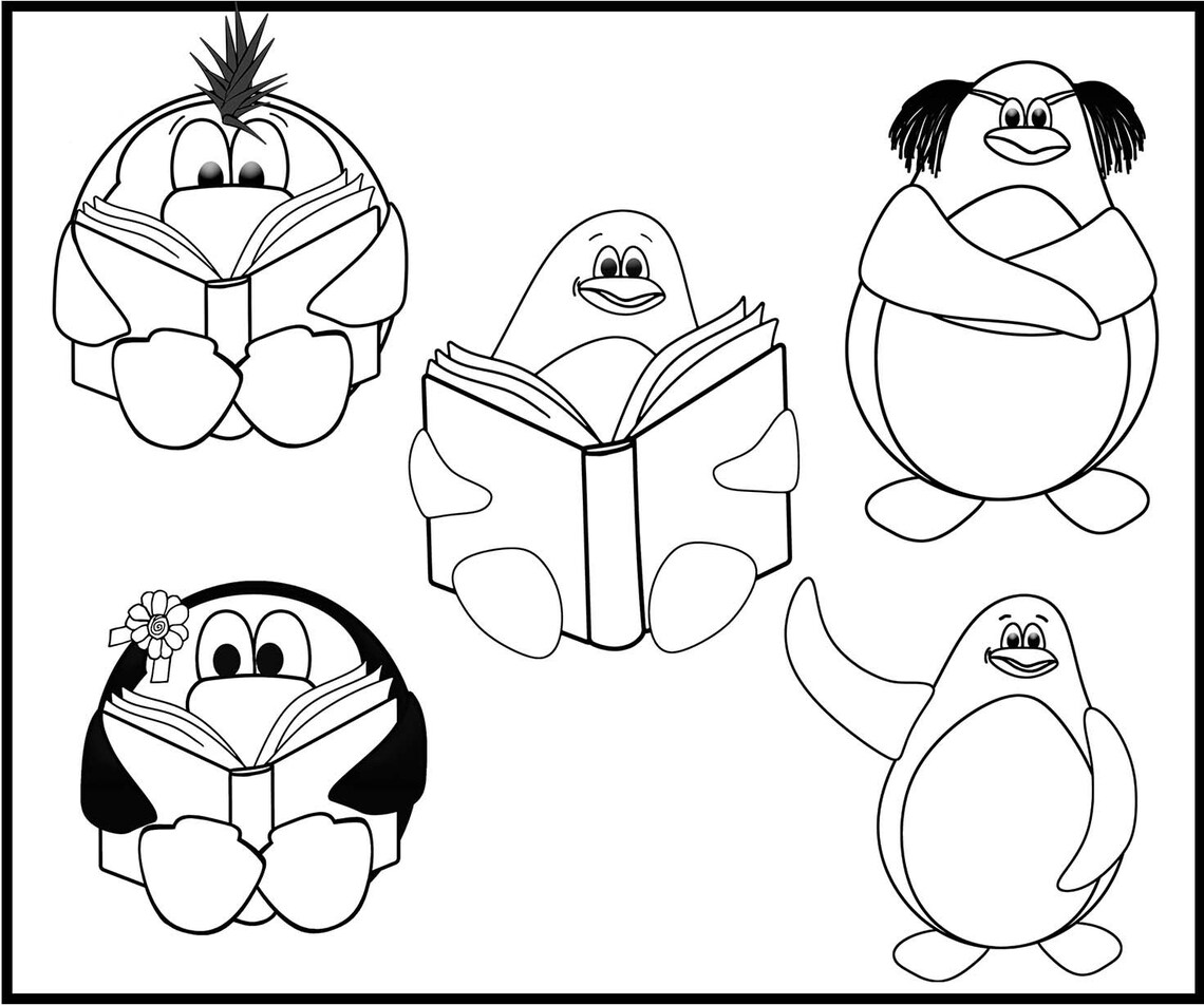 Reading Penguins Clip Art Set - Etsy