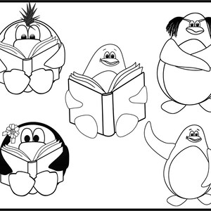 Reading Penguins Clip Art Set - Etsy