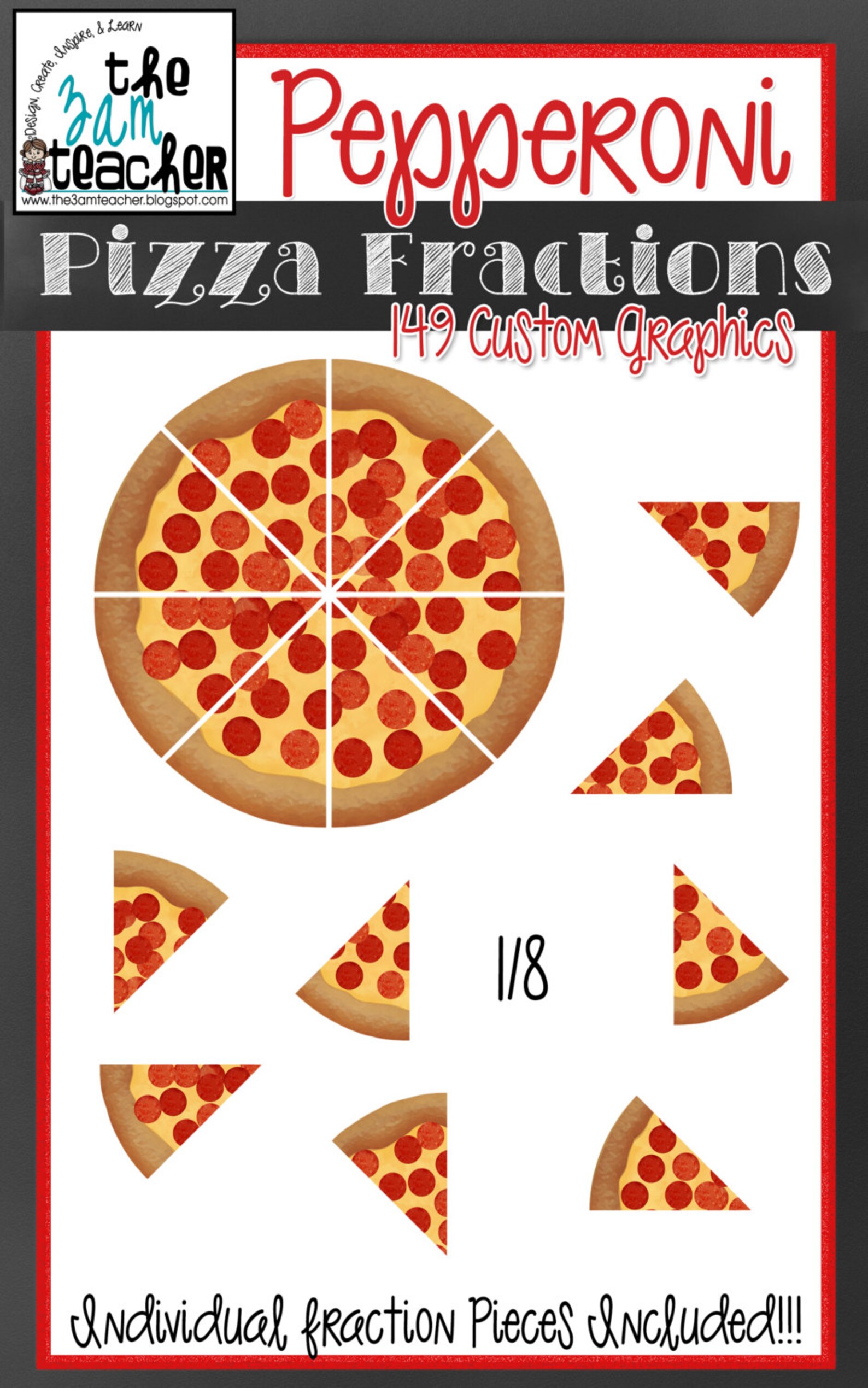Yummy Pepperoni Pizza Fractions Clip Art Set 149 Images Etsy