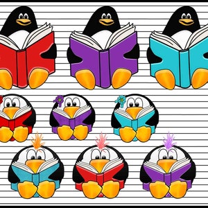 Reading Penguins Clip Art Set - Etsy