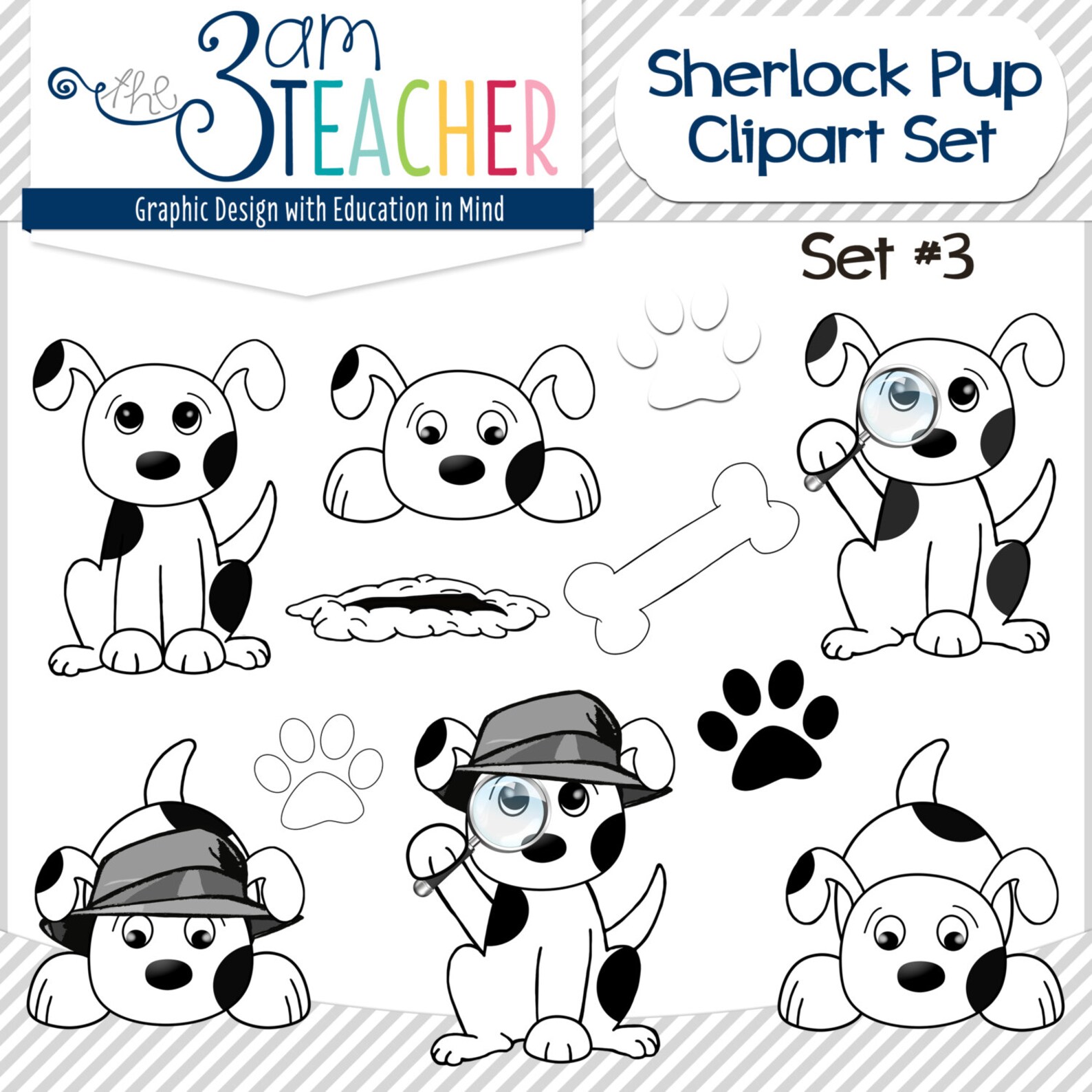 Sherlock Hund ClipArt Set schwarz / weiß Etsy