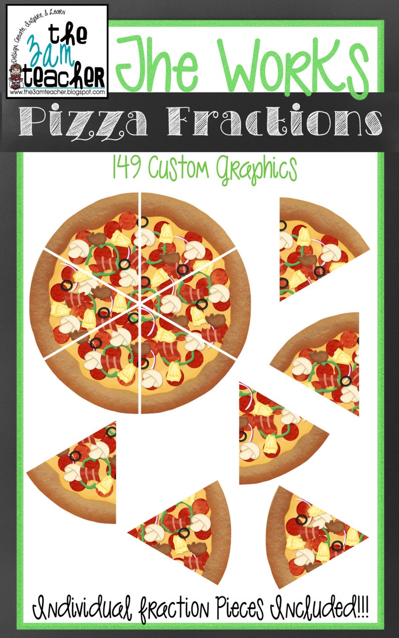 The Works Pizza Themed Fraction Clip Art Set | Etsy