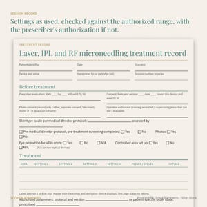 Laser, IPL, RF Microneedling Treatment Record, Test Spot, Consent (Printable PDF) image 2