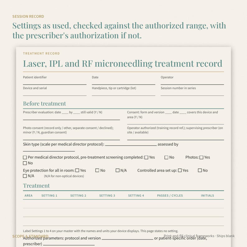 Laser, IPL, RF Microneedling Treatment Record, Test Spot, Consent (Printable PDF) image 2