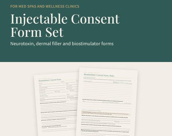 Conjunto de formularios de consentimiento para spa médico, plantillas de consentimiento para Botox, rellenos dérmicos y bioestimuladores, además de consentimiento para fotos, PDF rellenable