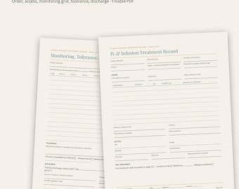 IV Therapy Treatment Record Template, Fillable Infusion Charting Form with Monitoring Grid, Printable PDF
