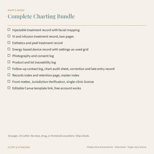 Med Spa Charting Bundle: Injectable, IV, Peel, Device Records (Editable Canva + PDF) image 4