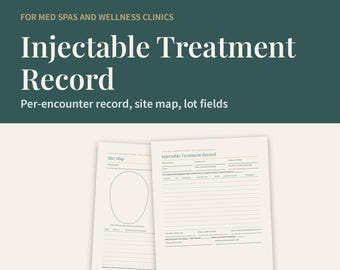 Plantilla de registro de tratamiento con Botox y rellenos faciales, formulario de registro de Botox con mapeo facial, PDF rellenable