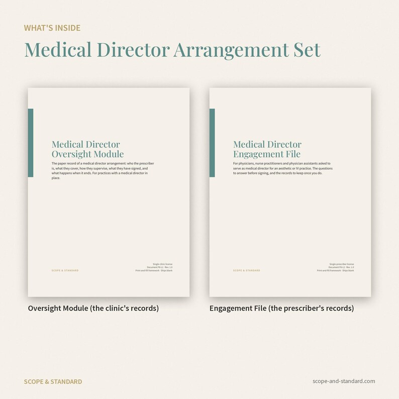 Med Spa Medical Director Agreement Records, Clinic Oversight Module + Prescriber Engagement File, Print-and-Fill PDF Set image 2