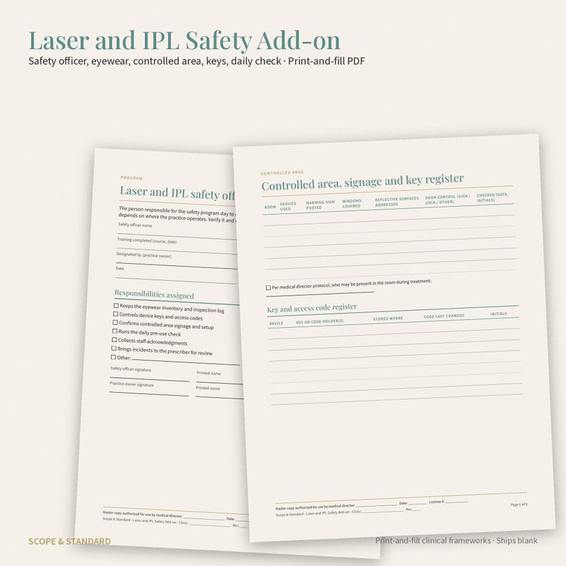 Laser Safety Officer Form, Eyewear Log, Controlled Area Register (Printable PDF) image 1