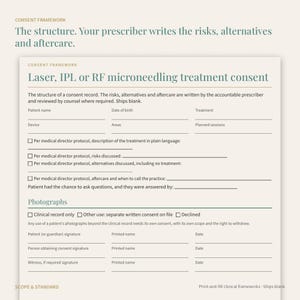 Laser, IPL, RF Microneedling Treatment Record, Test Spot, Consent (Printable PDF) image 5