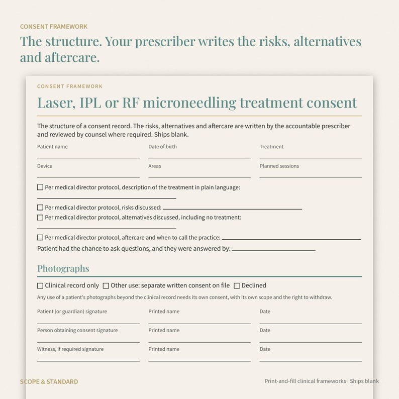 Laser, IPL, RF Microneedling Treatment Record, Test Spot, Consent (Printable PDF) image 5