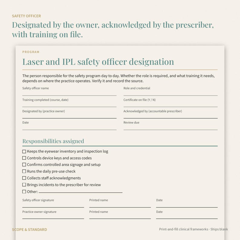 Laser Safety Officer Form, Eyewear Log, Controlled Area Register (Printable PDF) image 2