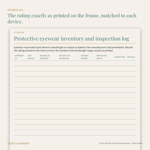 Laser Safety Officer Form, Eyewear Log, Controlled Area Register (Printable PDF) image 3