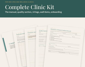 Med Spa and IV Clinic Operations Kit, SOP Manual + 14 Logs and Forms + Wall Posters + Onboarding Pack, Editable Canva Bundle