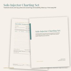 Pu&ograve; includere: Un set di documenti Solo Injector Charting Set che include registro dei trattamenti, mappa del sito, registro di foto e consenso, tracciabilit&agrave; dei lotti e registro di follow-up. Il PDF pronto per la stampa include sezioni compilabili.