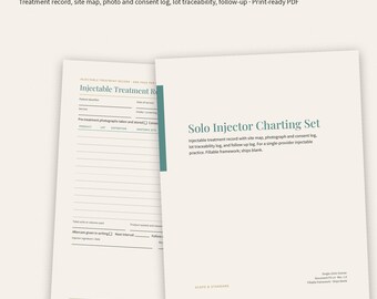 Solo Injector Charting Set, Botox Treatment Record, Photo Log, Traceability (PDF)