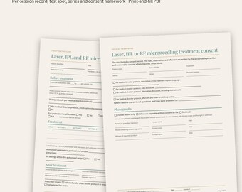 Laser, IPL, RF Microneedling Treatment Record, Test Spot, Consent (Printable PDF)