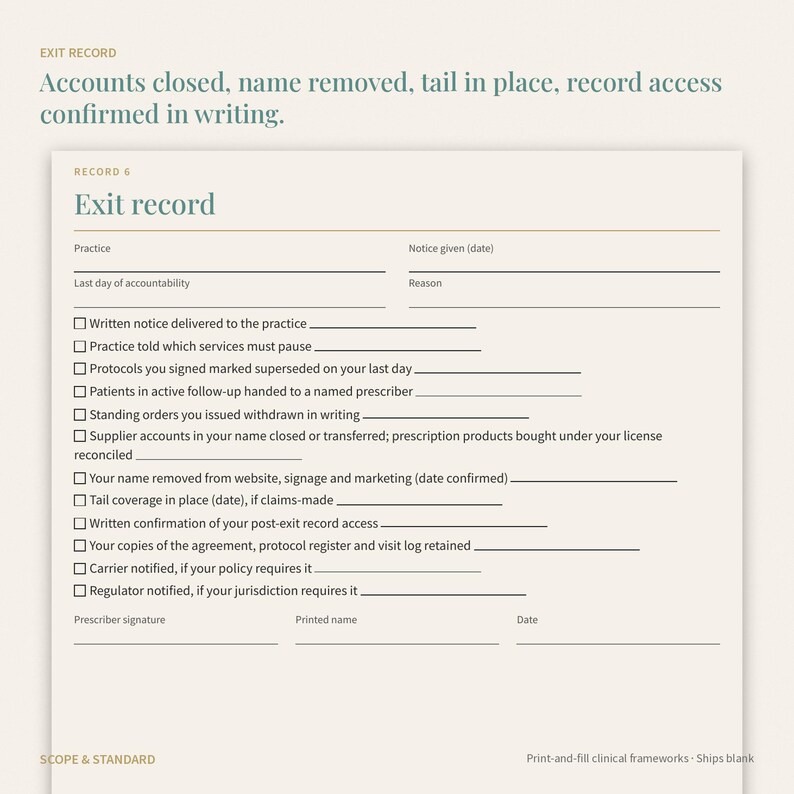 Medical Director Engagement File, Physician Supervision Log, Exit Record (PDF) image 6