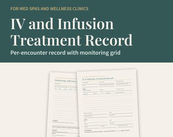 IV Therapy Documentation Form, Infusion Treatment Record Template with Monitoring Grid, Fillable Printable PDF