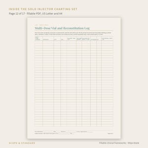 Solo Injector Charting Set, Tox Face Chart and Treatment Record with Photo Log and Lot Traceability Log, Fillable PDF immagine 10