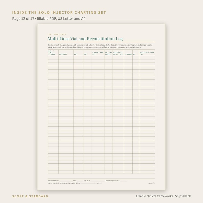 Solo Injector Charting Set, Tox Face Chart and Treatment Record with Photo Log and Lot Traceability Log, Fillable PDF immagine 10