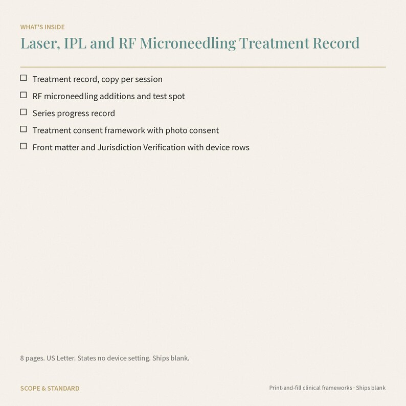 Laser, IPL, RF Microneedling Treatment Record, Test Spot, Consent (Printable PDF) image 6